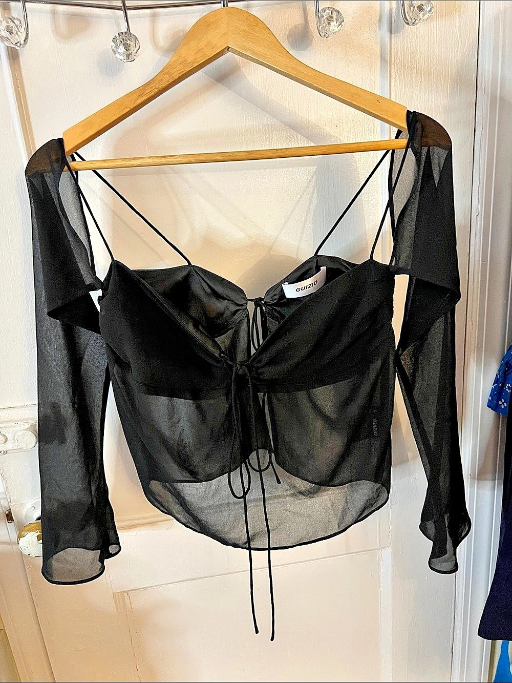 GUIZIO Black Sheer Long Sleeve Top Like New